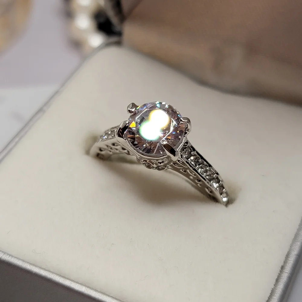 Solitaire Silver Diamond CZ Engagement Style Ring